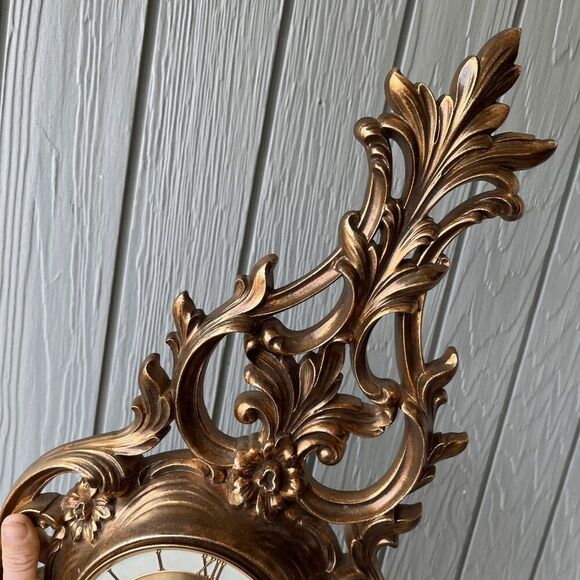 Vintage Syroco Ornate Wall Clock Gold Leaf Baroque Rococo Hollywood Regency - Picture 2 of 11